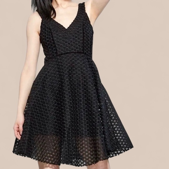 MAJE Ringo Basket Weave Lace Fit & Flare Dress Paris Sleeveless Black - Picture 1 of 11